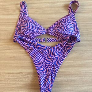 Pink and blue checkered bikini, size S, never worn